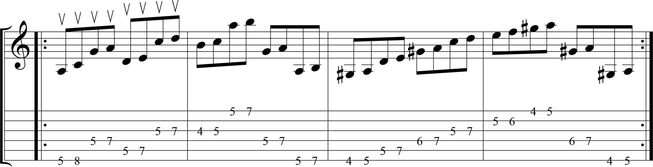 Up-picking exercise in a contemporary musical style.