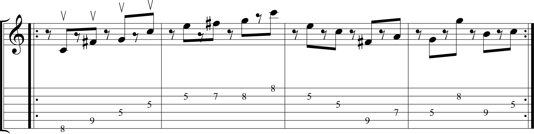 Up-picking exercise in a contemporary musical style.